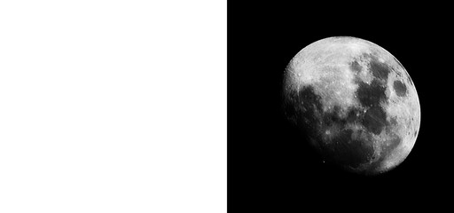 Half moon detailed surface and craters against transparent checkered and dark backgrounds astronomical object science natural satellite space exploration © Creative Png