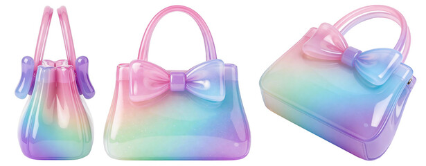 Cute Pastel Jelly Handbag with Bow &ndash; Glossy 3D Fashion Accessory Set