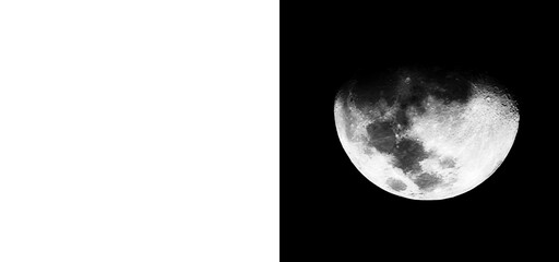 Gibbous moon detailed surface and craters on transparent and black backgrounds astronomical celestial body science natural satellite lunar phase © Creative Png