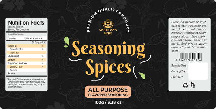 Spice label design, seasoning label design, perfect for spice product jar label printing, spice product branding
