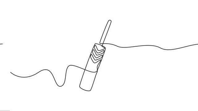 Self animated continuous line drawing illustration of a professional cricket bat, Cricket bat icon, continuous one line drawing international sports equipment animation, Wooden bat, game of cricket.