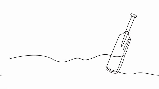 Self animated continuous line drawing illustration of a professional cricket bat, Cricket bat icon, continuous one line drawing international sports equipment animation, Wooden bat, game of cricket.