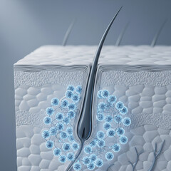 A high-quality 3D medical cross-section of human skin showing a single hair follicle