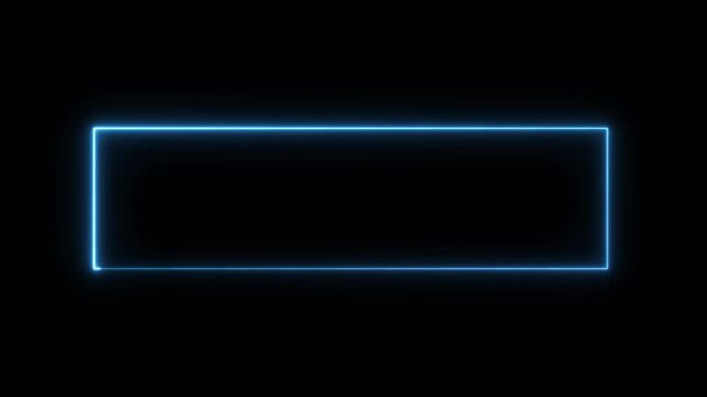 Glowing neon square frame animation. luminous banner animation. blue color neon box icon. Neon Figure on a Black Background. 4k video