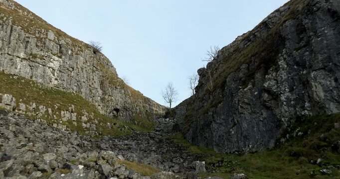 Flying in a rocky valley in Yorkshire Dales