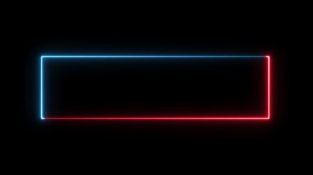 Glowing neon square frame animation. luminous banner animation. white and blue color neon box icon. Neon Figure on a Black Background. 4k video