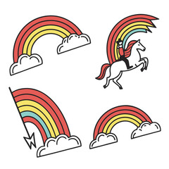 Obraz premium Rainbow and clouds vector illustrations