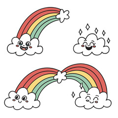Fototapeta premium Rainbow and clouds vector illustrations