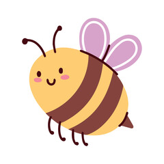 Hardworking insect symbol for honey production, nature preservation, and garden themed designs. Cute striped honey bee flying isolated on white background