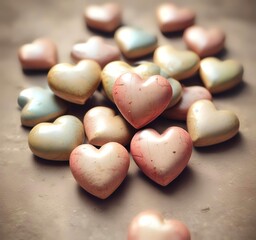 Obraz premium Romantic vintage love hearts, faded colors, antique postcard style, nostalgic mood