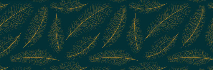 Naklejka premium Dry pampas grass branches, and feathers seamless pattern. Botanical background in boho style 