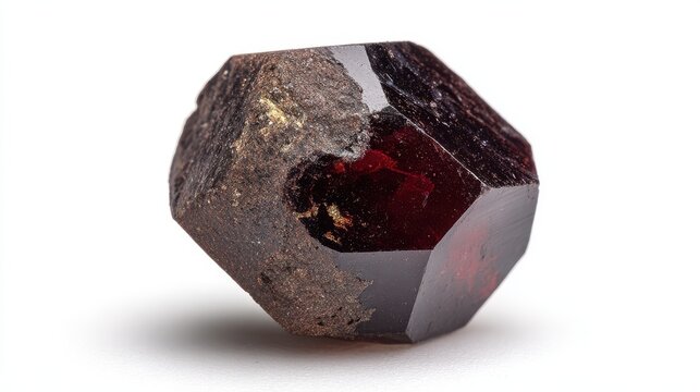 Raw Almandine Garnet crystal isolated on white background