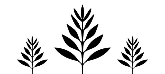 Fototapeta premium Minimal Black Leaf. tree vector icon set collection cute plant. Vector Illustration.