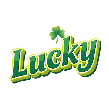 Lucky word with shamrock isolated on transparent background