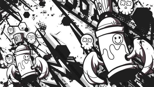 Urban Street Art Graffiti Background Vector with Spray Can Character and Grunge Elements - Powered by Adobe
