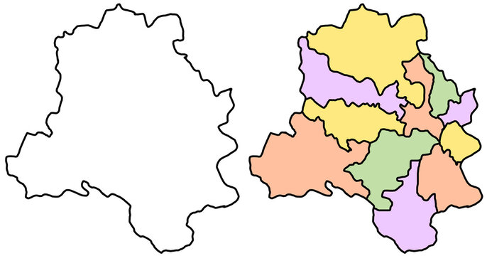  Delhi map, Delhi outline and districts state map set - illustration version