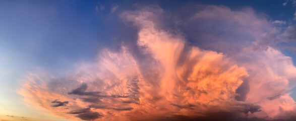 beautiful clouds in the sky at sunset panoramic, dramatic landscape