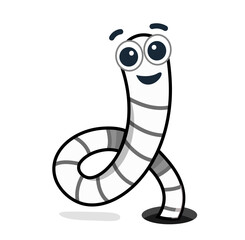 black worm, flat style. Earthworm is a cartoon character. vector Isolated illustration Worm on white background.