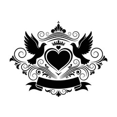 Fototapeta premium Ornate Black Heart Crest with Wings.