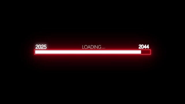 Loading Bar Showing Progress From Year 2025 To 2044 With 100 Percent Complete progress bar progress indicator. 4K motion animation on a transparent background 