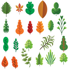 Vector illustration of various green leaf icons isolated on a white background