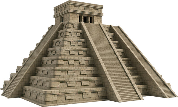 Ancient Mayan pyramid structure constructed from weathered stone blocks featuring steep staircases on multiple sides and a temple at the summit ancient architecture Chichen Itza