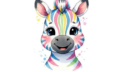 Fototapeta premium Playful cartoon zebra with rainbow stripes