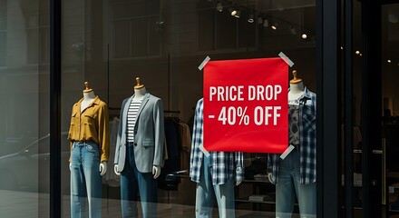 Storefront window display advertising a 40 off price drop sale.