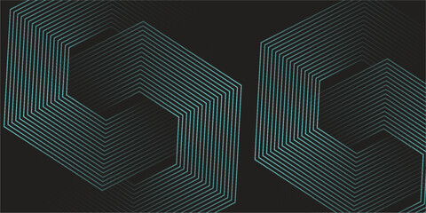 Dynamic turquoise neon hexagonal lines form a striking geometric pattern on a black background, evoking modern technology, futuristic design, and digital aesthetics © Ismatil
