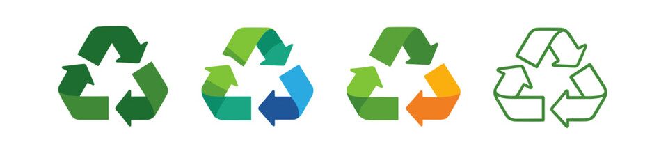 Obraz premium Collection of diverse recycling symbols in various colors and styles on a white background