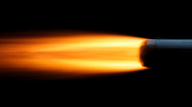 Powerful Jet Engine Propulsion Emitting a Vibrant Orange Flame Trail with Intense Motion Blur Against a Dark Background, Ideal for Aerospace Engineering and Tech Marketing