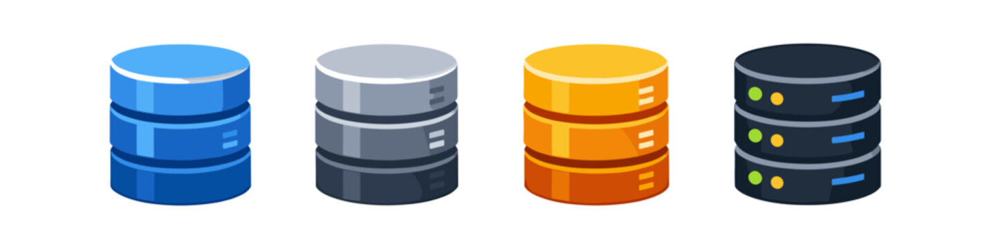 Four colorful database icons representing data storage and cloud computing services