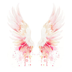 Fototapeta premium White and Pink Angel Wings Watercolor Illustration Isolated on White Background