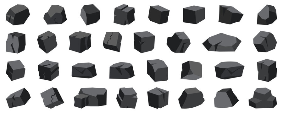 Low poly stone and rock collection. Geometric rock shapes with flat shading. Suitable for games landscapes