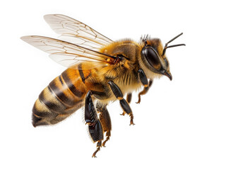 A honey bee in flight with transparent wings
