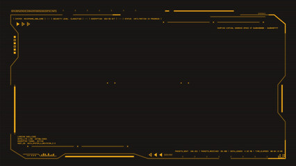 Fototapeta na wymiar Retro futuristic amber overlay HUD with CRT scanlines. Amber military retro-futuristic UI overlay with 80s style interface template and glowing amber panels and frames. Retro-futuristic interface.