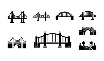 Obraz premium Minimal Bridge Silhouette Icons Set for Maps and City Planning