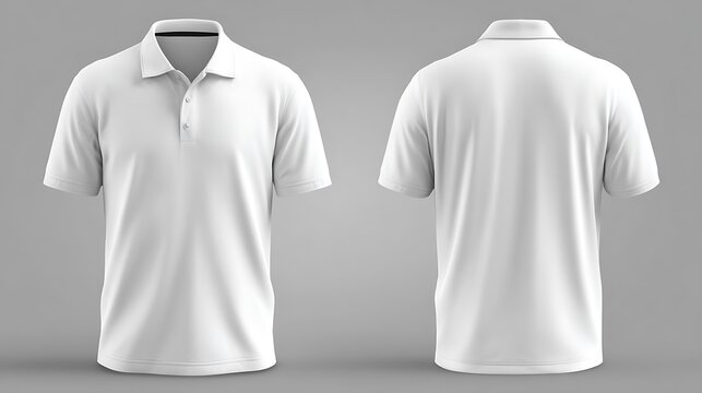 Men white polo shirt front and back view, Isolated blank front and back polo t-shirt for graphic design mock up.