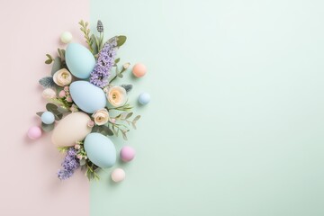 Fototapeta premium Pastel Easter Flat Lay with Spring Flowers