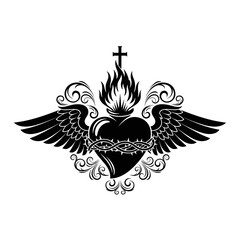 Obraz premium Sacred Heart with Wings and Cross Symbol.