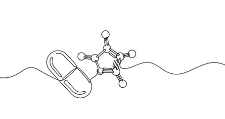 Fototapeta premium Chemical structure of a pill and molecular model illustration. No editable stroke