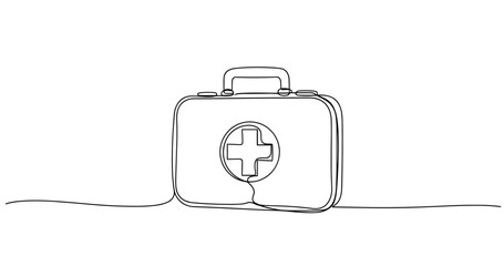 Minimalist continuous line drawing of a first aid kit. No editable stroke