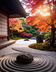 Zen Garden Serenity - Autumnal Harmony in Kyotos Tranquil Landscape.