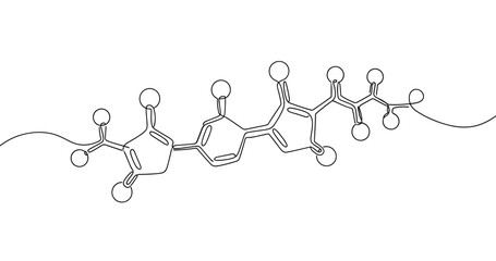 Fototapeta premium Line drawing of molecular structure with hexagonal and pentagonal rings. No editable stroke