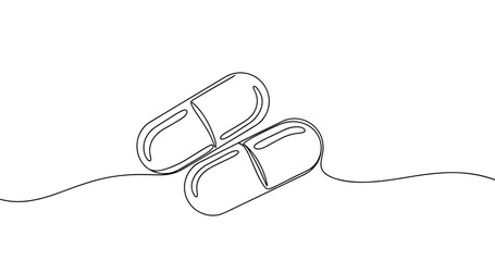 Obraz premium Minimalistic line drawing of capsules on white background. No editable stroke