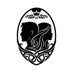 Silhouette of Couple in Oval Frame.