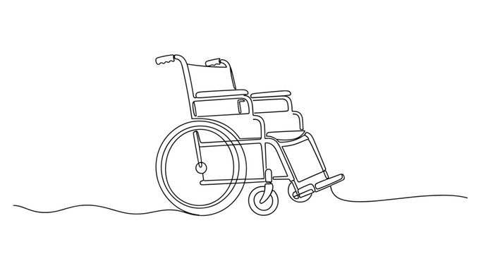 Continuous line drawing of a wheelchair: minimalist medical equipment design. No editable stroke