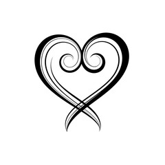 Stylized Heart with Swirls and Ribbon.