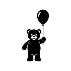 Teddy Bear Holding Black Balloon Silhouette.