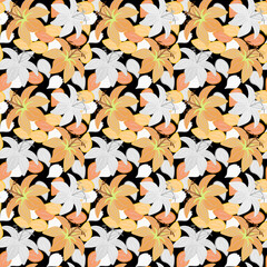 Seamless vector floral pattern with stylized lily flowers 
